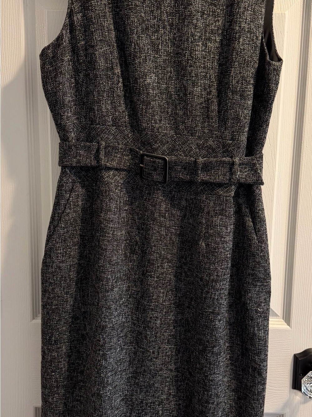 Banana Republic Black Textured Sheath Dress with Fabric Belt